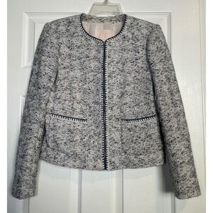 Rebecca Taylor Tweed Jacket Women Size 2 Blue White Cotton Blend Chic